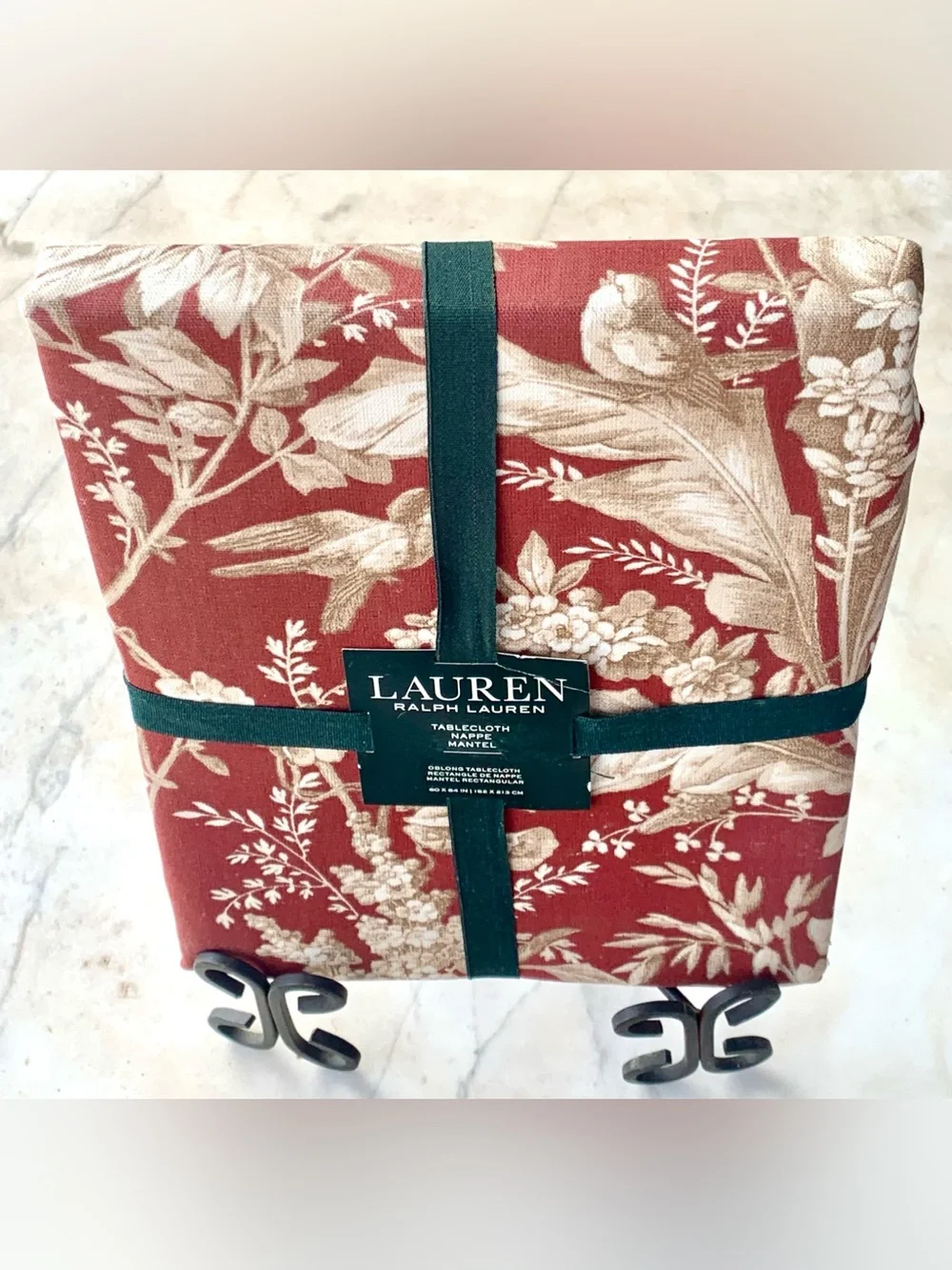 RALPH LAUEN BURNT Red Cream Botanical Toile Tablecloth 60 X 84INCH OBLONG